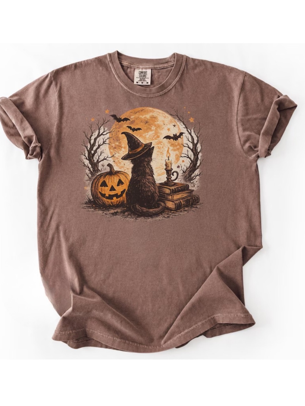 Comfort Colors Espresso Halloween Cat Graphic Tee, Gift for Her, For Him